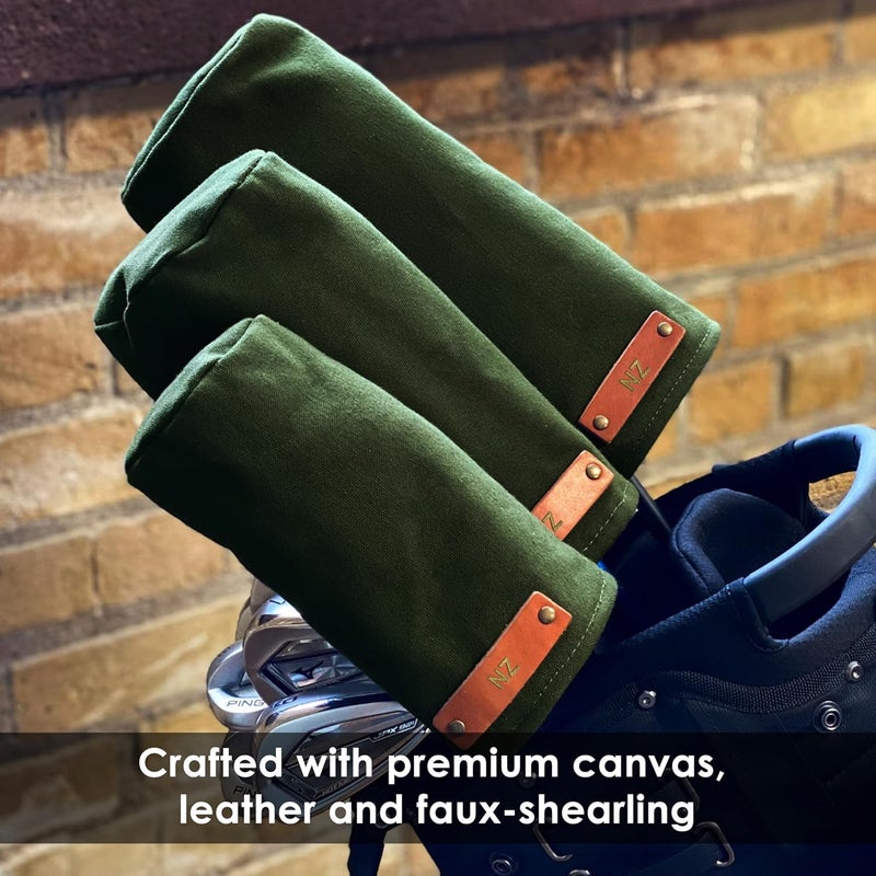 NORTHWIND Personalized Premium Canvas Golf Headcovers – Monogrammed Golf Club Covers with Full-Grain Leather Patch & Faux-Shearling Lining – Handmade in The USA - Image 5